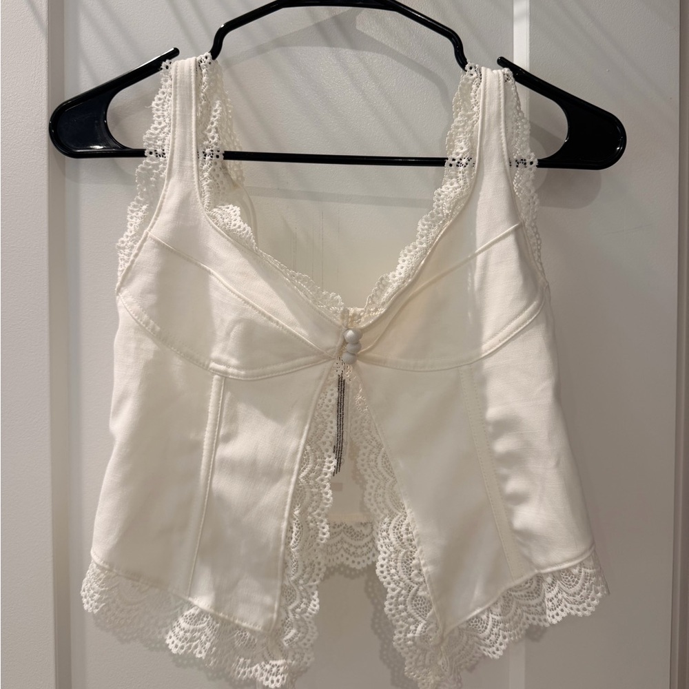 Urban Outfitters White Lace-Trim Cropped Tank